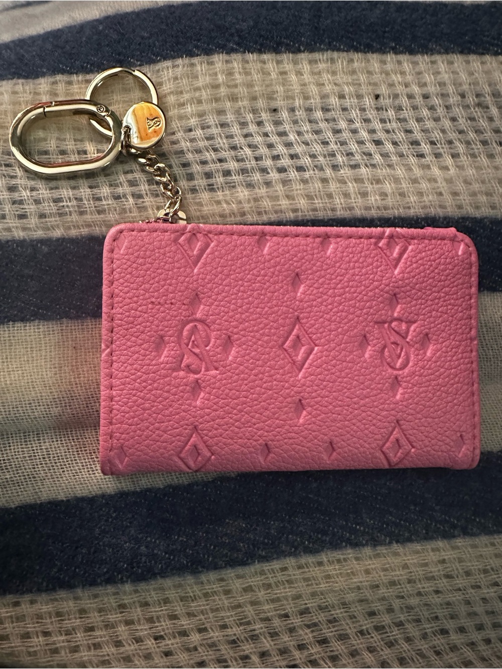 Victoria’s Secret Pink Embossed Leather Key Card Wallet with Gold Hardware